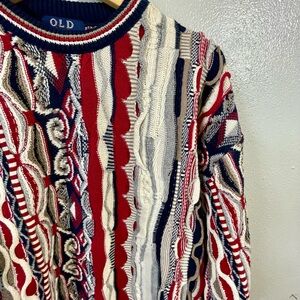 Old Glory Vintage Flag Cable Knit Sweater Patriotic Crewneck Mens Large USA250